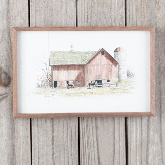 Horses with Red Barn Frame
