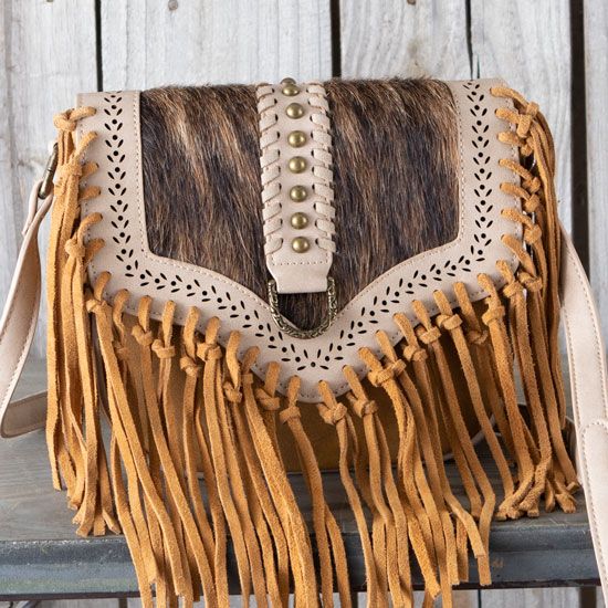 Wrangler Tan Hair-On Cowhide Fringe Crossbody