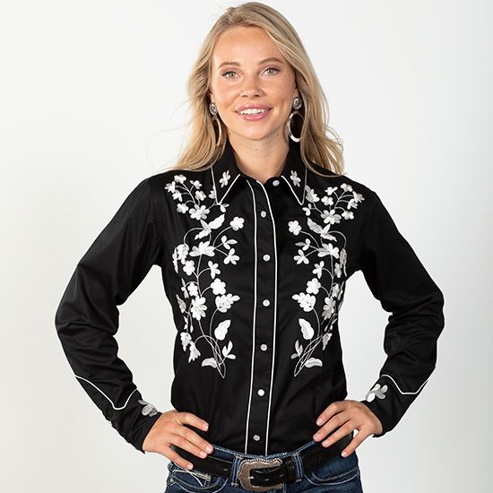 Black & White Embrodiered Floral Top