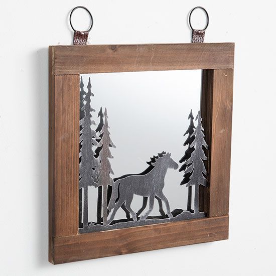 Horse in the Pines Wood Framed Mirror