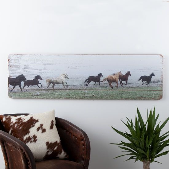 Running Horses Plank Wood Wall Decor