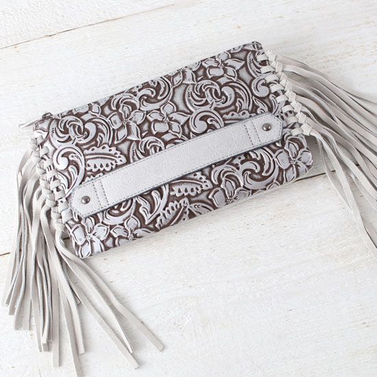 Justin Silver Tooled Clutch