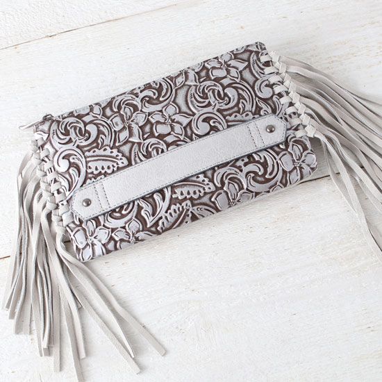 Justin Silver Tooled Clutch
