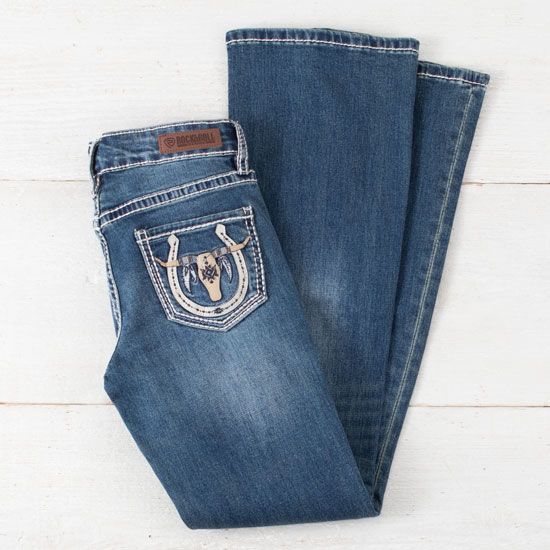 Rock & Roll Cowgirl Girls' Longhorns And Horseshoes Jeans