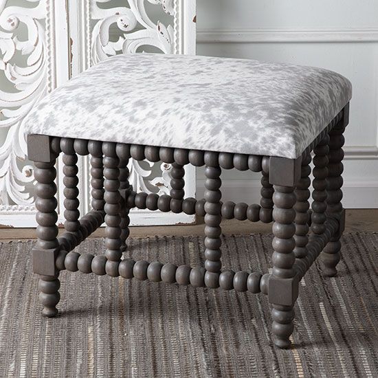 Grey Wood and Faux Cowhide Accent Bench