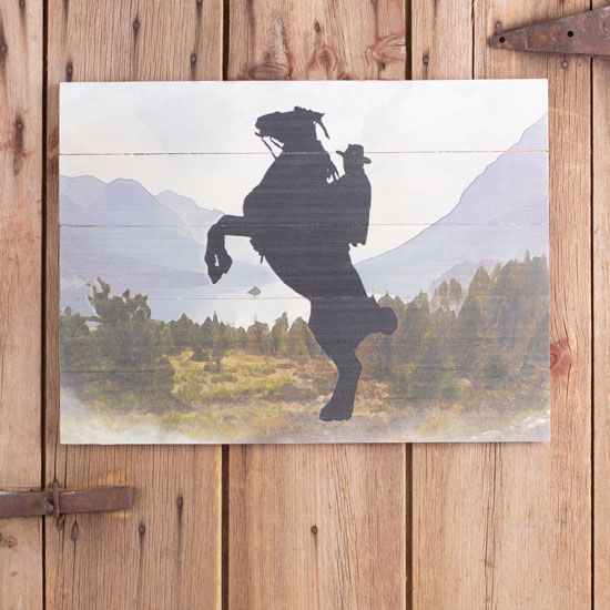 Cowboy At Dusk Wood Wall Art