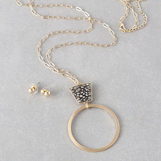Shine Bright Grey and Gold Crystal Jewelry Set
