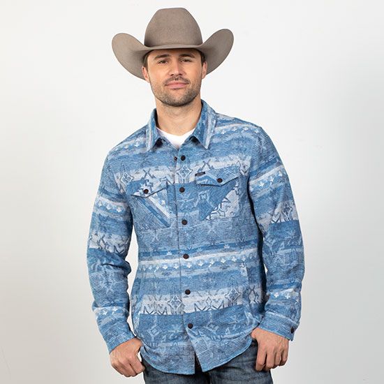 Rock & Roll Denim Blue Brushed Cotton Aztec Shirt Jacket