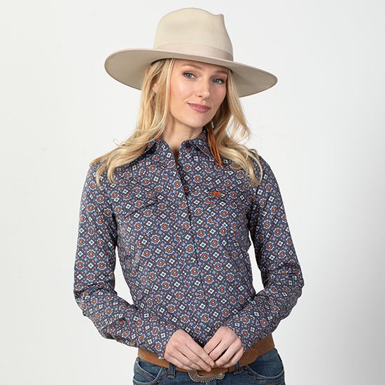 Cinch Crown Blue Geometric Top