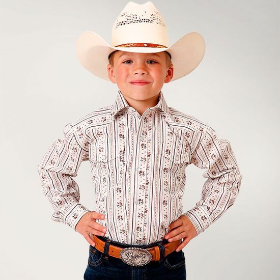 Roper Boys' Brown and Blue Stripped Shirt