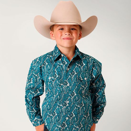 Roper Boys' Amarillo Paisley Printed Shirt
