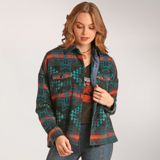 Rock & Roll Cowgirl Dark Aztec Shirt Jacket