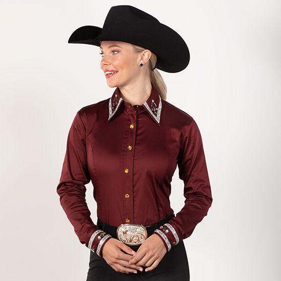 Burgundy Bling Faux Button Show Top