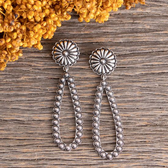 Silver Flower Dangle Beaded Earrings