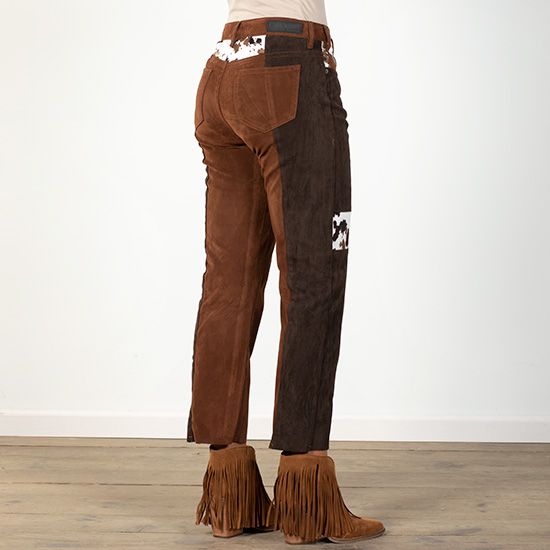 Rock & Roll Cowgirl Suede Cowhide Print High-Rise Cropped Straight Jeans