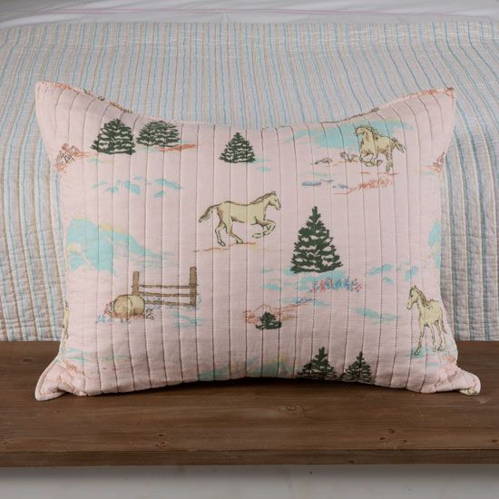 Horse Girls Pink Woodland Ponies Standard Sham