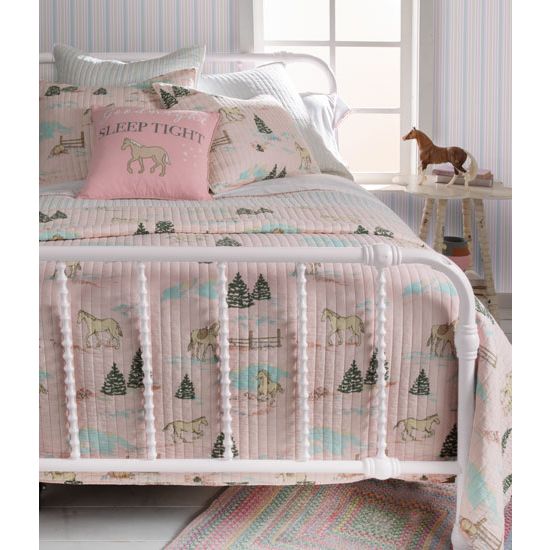 Horse Girls Pink Woodland Ponies Quilted Bedding Collection