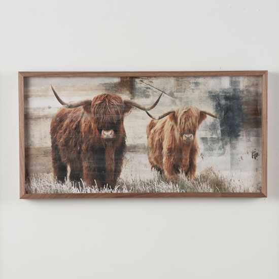 Highland Cows Wood Framed Art