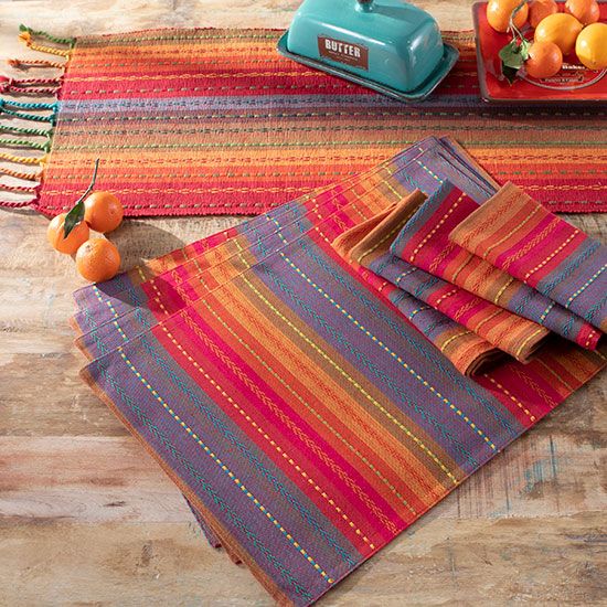 Phoenix Striped Red Table Linens