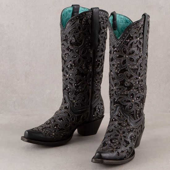 Corral Black Inlay with Embriodery and Studs Boots