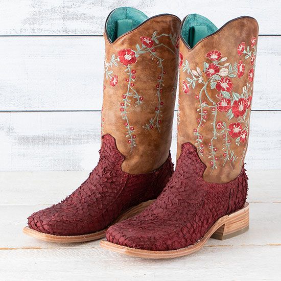 Corral Ladies' Red Floral Pirarucu Boots