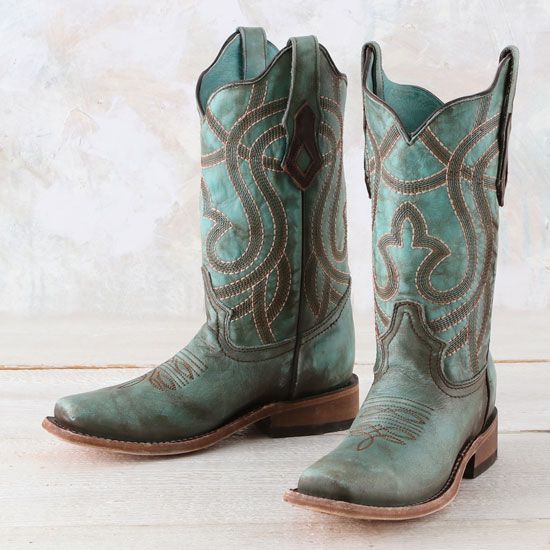 Corral Square Toe Turquoise Embriodery Boots