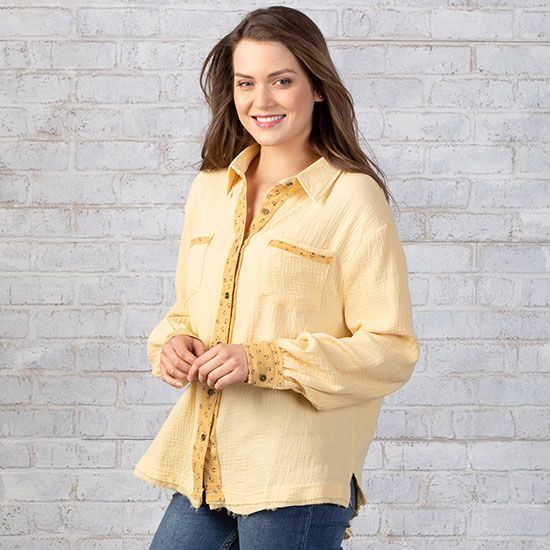 Country Grace Mango Button Down Top
