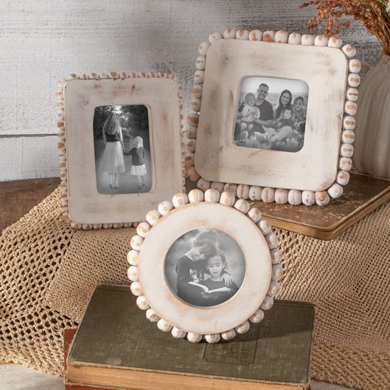 Country Grace Small Beaded Whitewash Frames
