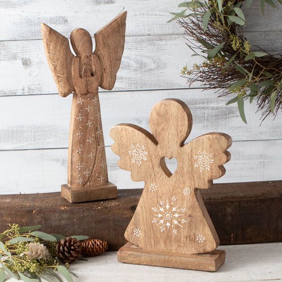 Country Grace Carved Wood Angel Figures