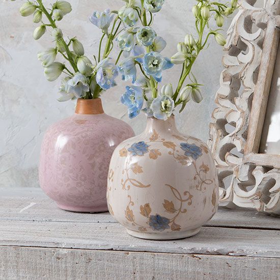 Country Grace Crackle Floral Pink and Blue Bud Vases