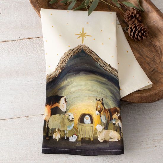 Country Grace Nativity Tea Towel