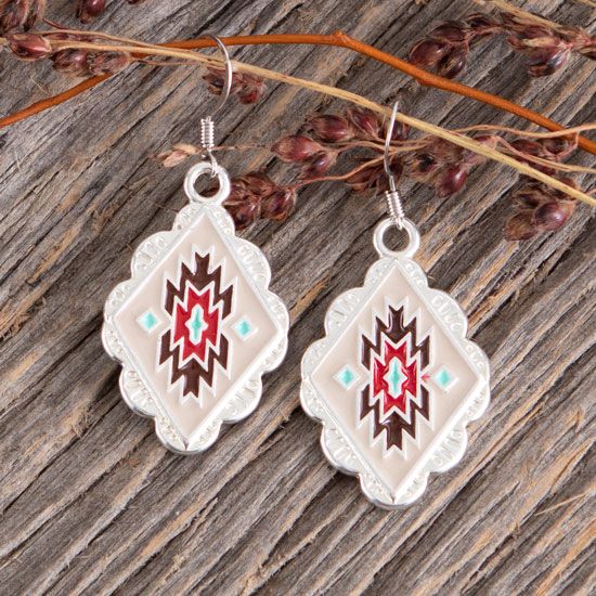 Beige And Red Aztec Earring