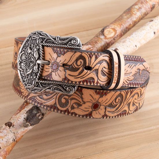 Hooey Red Floral Tooled Belt