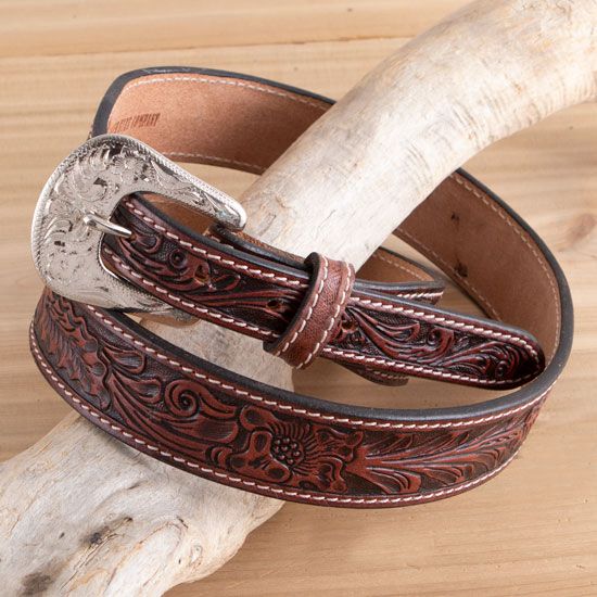 Twisted X Tooled Leather Tapered Belt