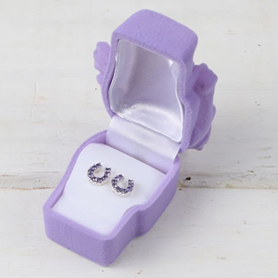 Girls' Purple Rhinestone Horseshoe Earrings