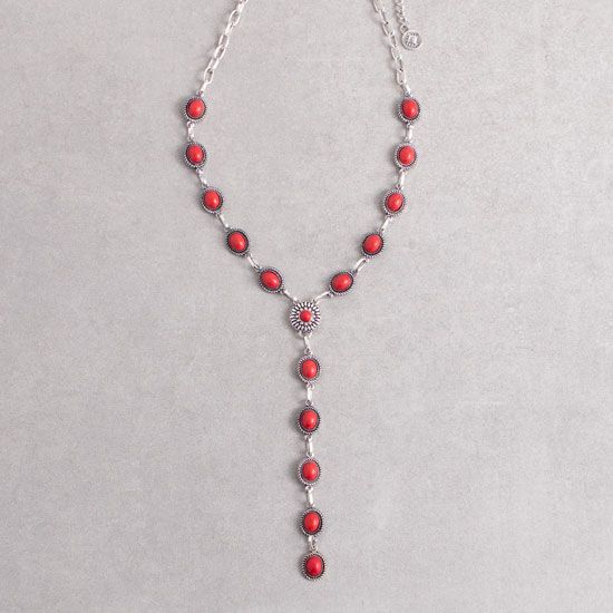 Red Concho Lariat Necklace