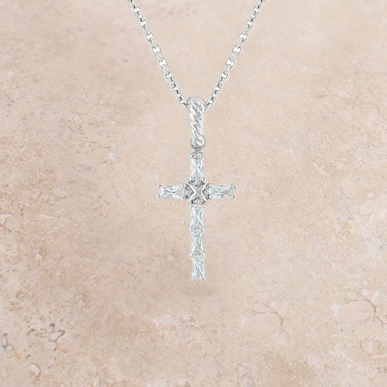 Acadian Cross Baguette Necklace