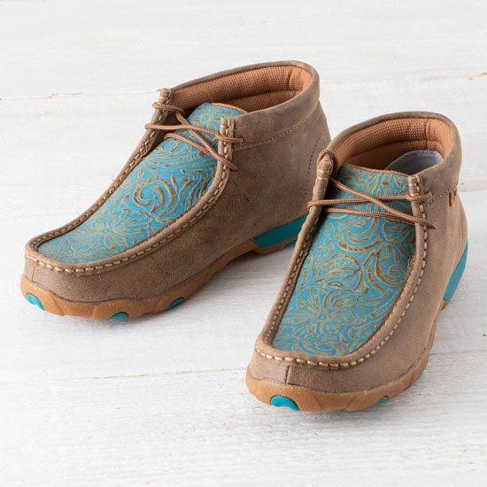 Twisted X Turquoise Tooled Driving Moccasins