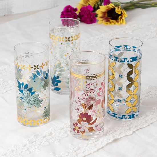 Country Grace Floral Bouquet Glass Tumbler Set of 4