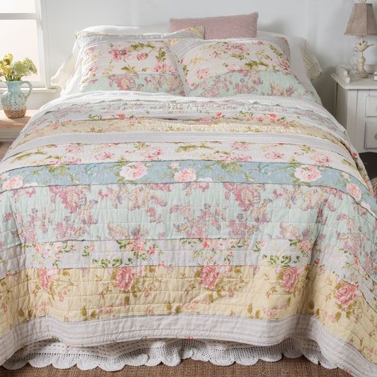 Country Grace Cottage Rose Pieced Quilt Bedding Collection