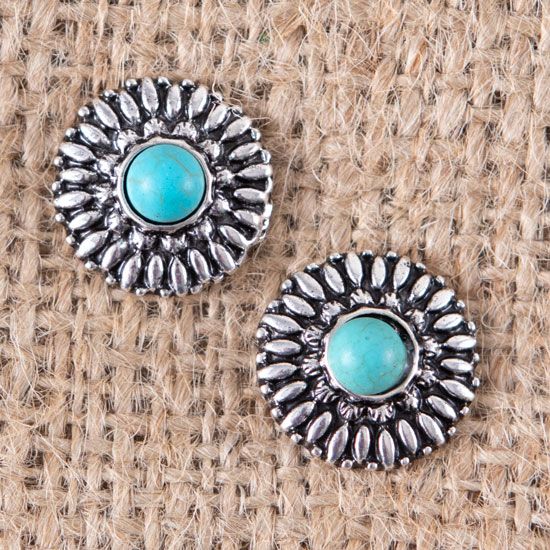 Silver Flower with Turquoise Post Earrings
