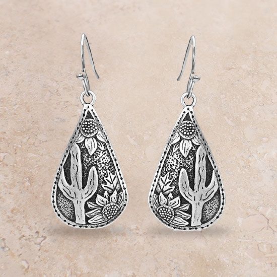 Cradled Cactus Teardrop Earrings