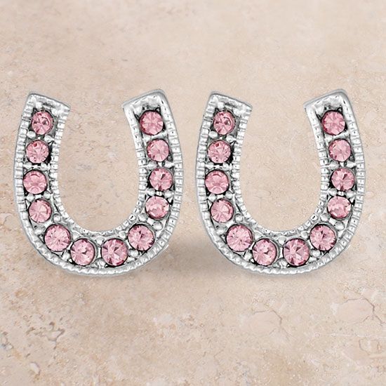 Pink Crystal Horseshoe Earrings 