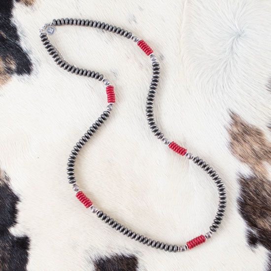 Navajo Pearl and Red Beaded Necklace
