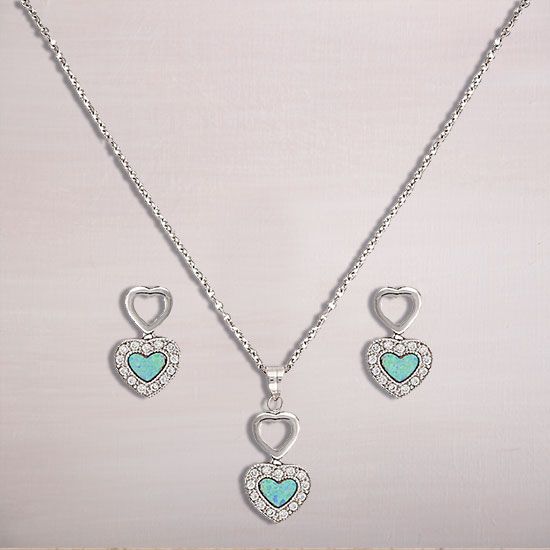 Terra Bella Opal Heart Necklace and Earrings Set