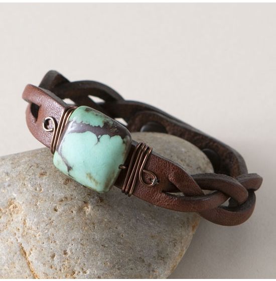Braided Leather Turquoise Bracelet with Copper