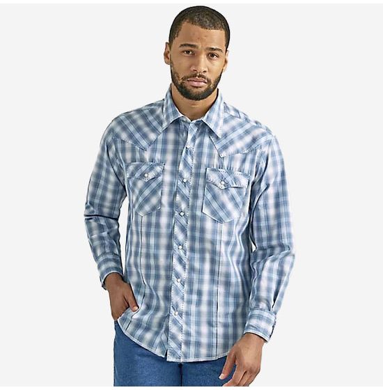 Wrangler blue best sale plaid shirt