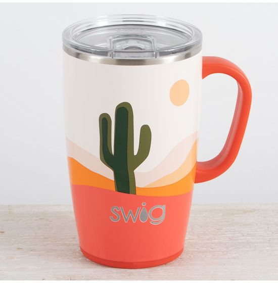 Swig Life 22oz Travel Mug | Insulated Stainless Steel Tumbler with Handle | Boho Desert, Orange