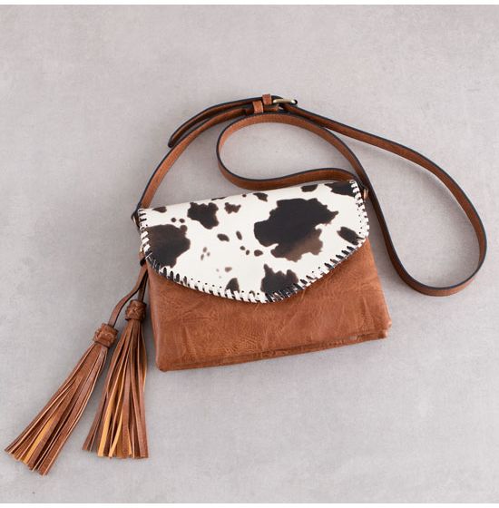 Cow Print Fringe Crossbody Bag