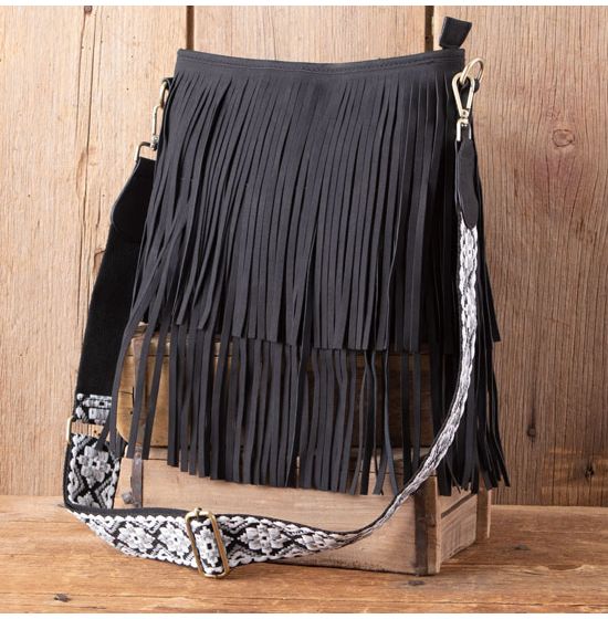 Aztec Black Fringe Crossbody Bag